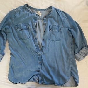 Chambray Collarless Button Down